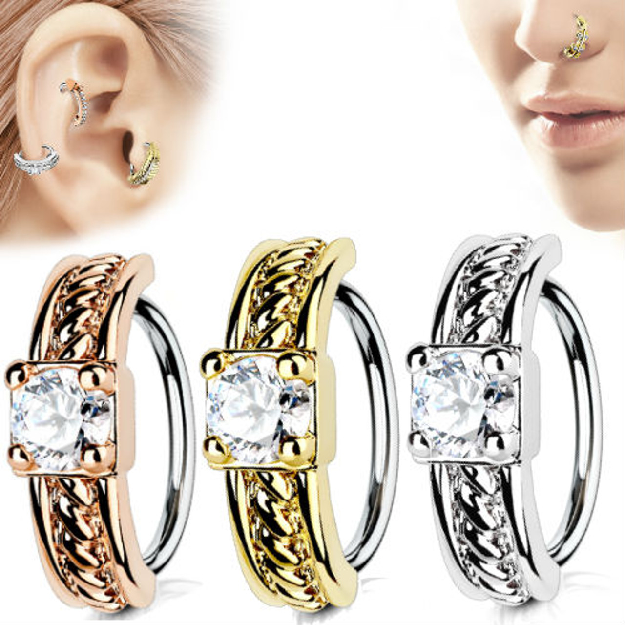 Square CZ Stone Flower 316L Surgical Steel Cartilage Helix Tragus Earring Piercing