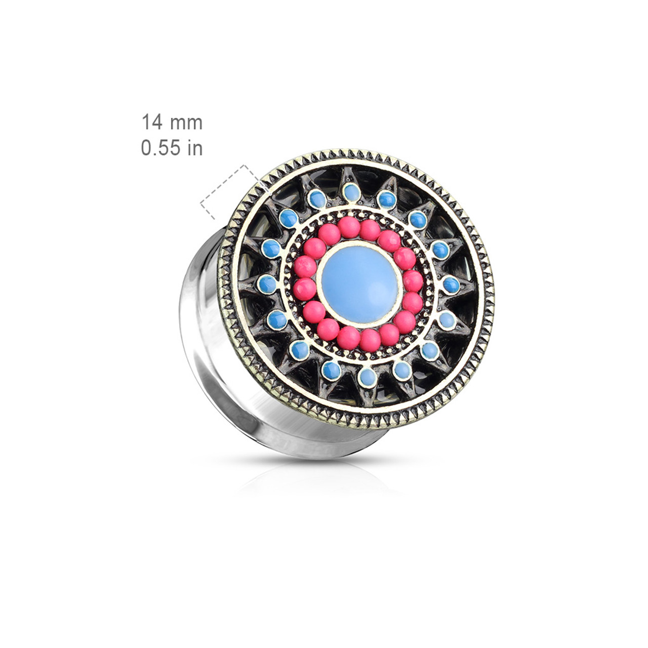 316L Stainless Steel Antique Turquoise Flower WildKlass Double Flare Plug 316L Stainless Steel Antique Turquoise Flower WildKlass Double Flare Plug