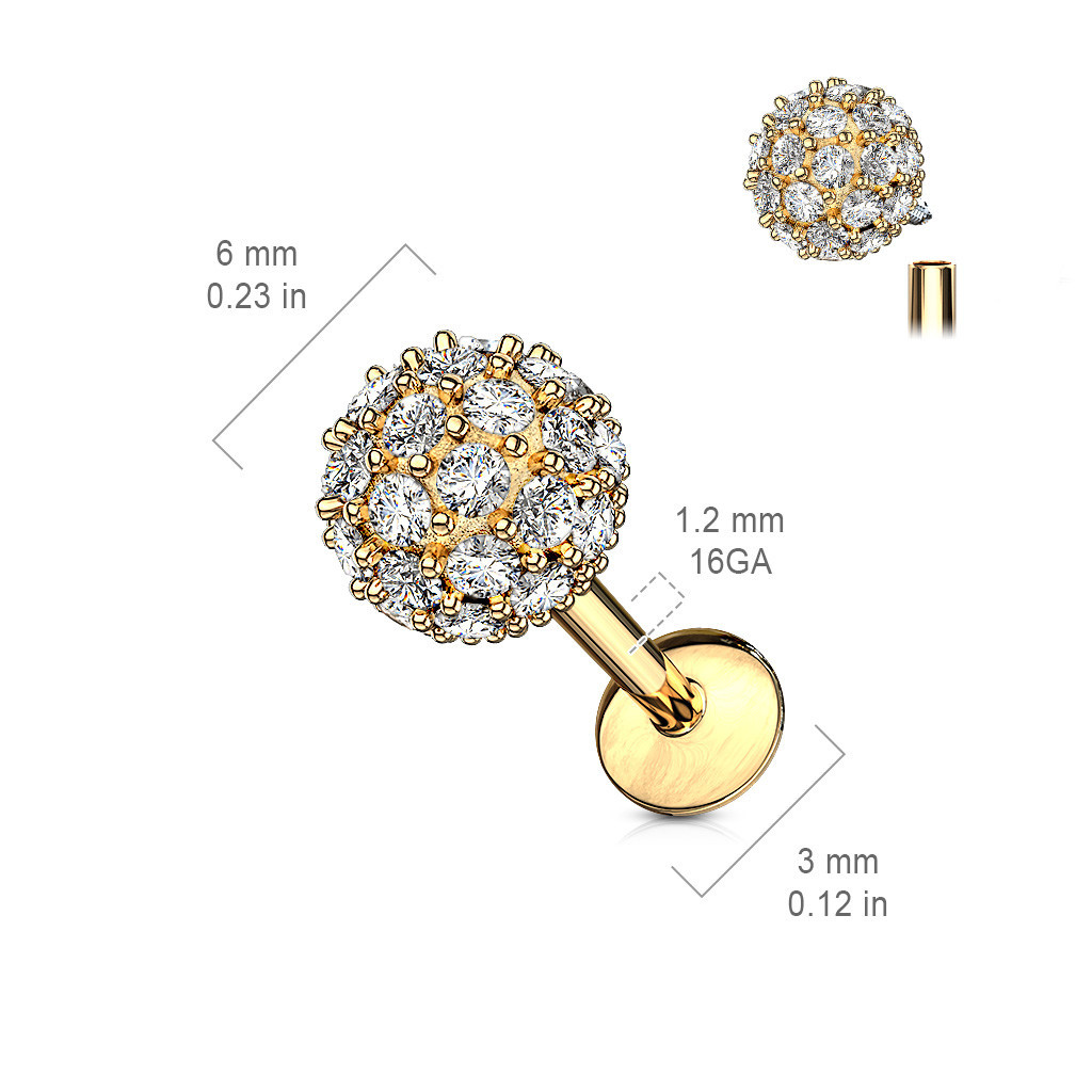 BlackAmazement Orecchini a labret monroe trago helix, a forma di gufo, 6 mm, 8 mm, zirconia cubica, colore: oro rosa, oro e argento, acciaio inox