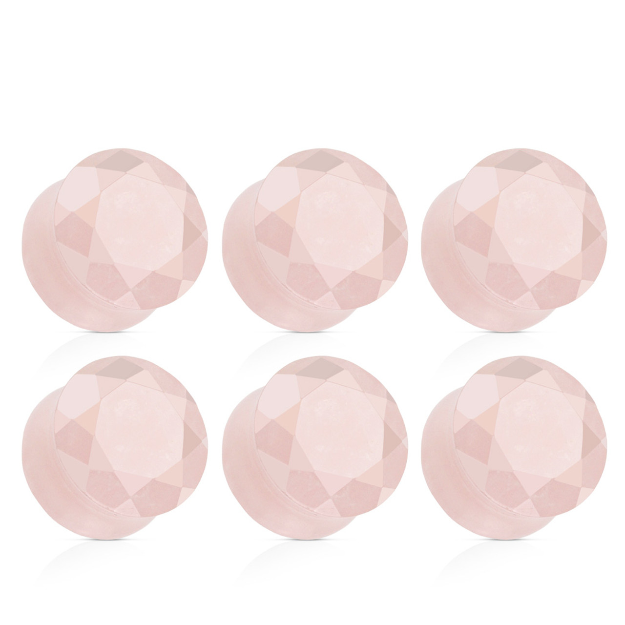 Faceted face Rose Quartz Double saddle Stone Ear Plugs