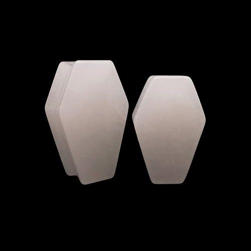 SoScene Coffin Shaped White Quartz Organic Stone Ear Gauges, white coffin-shaped ear gauges made of organic quartz stone.
