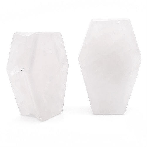 SoScene Coffin Shaped White Quartz Organic Stone Ear Gauges, pair of white coffin-shaped organic quartz stone ear gauges for body piercing.