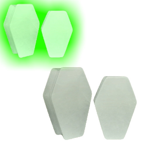 SoScene Coffin Shaped Glow In The Dark Ear Gauges, coffin-shaped ear gauges with glow-in-the-dark feature for body jewelry piercing.