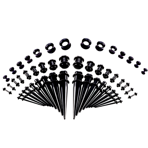 50 piece acrylic silicone Black Colored Acrylic tapers Ear Stretching Kit
