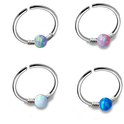 Opal Ball coil Sterling silver 925 ring hoop bendable, set of four colorful opal ball coil jewelry rings with adjustable hoop design and 22 gauge thickness.