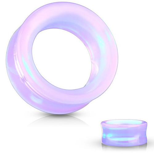 SoScene Hollow Lavender Opalite Glass ear Plug gauges, iridescent purple and blue hollow gauge jewelry for ear piercing.