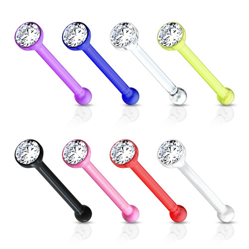 ALL 8 Colored UV Nose Studs with Clear Gem 8 Pack
