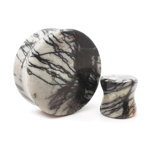 Black web Jasper Double Flare Stone Plugs Ear Gauge