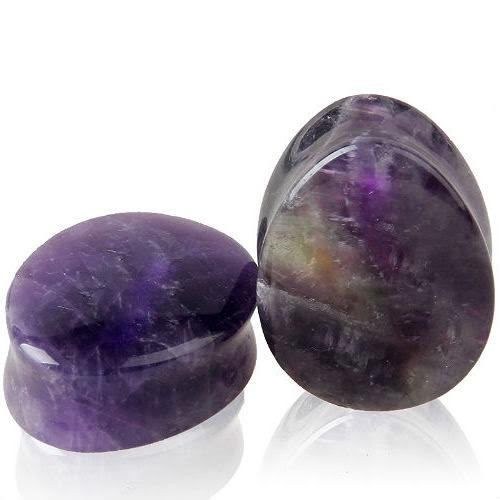 SoScene Teardrop Purple Natural Amethyst Stone Ear Plugs, polished teardrop-shaped purple amethyst stone ear plugs with a smooth finish.