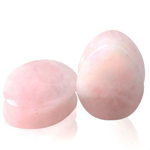 SoScene Teardrop Rose Quartz Stone Ear Plugs, smooth pink teardrop-shaped gemstone ear plugs.