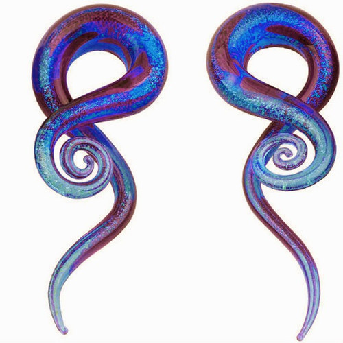 Dichroic Glass Fire and Ice ear spiral taper hangers 
