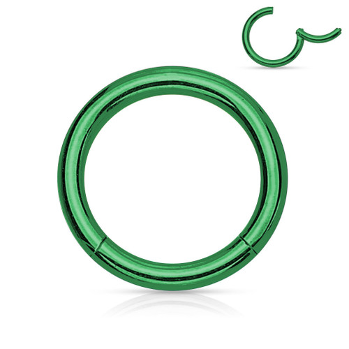 SoScene Green Titanium Anodized High Quality Precision 316L Surgical Steel Hinged Segment Ring, close-up view of the green titanium segmented hoop with hinge mechanism.