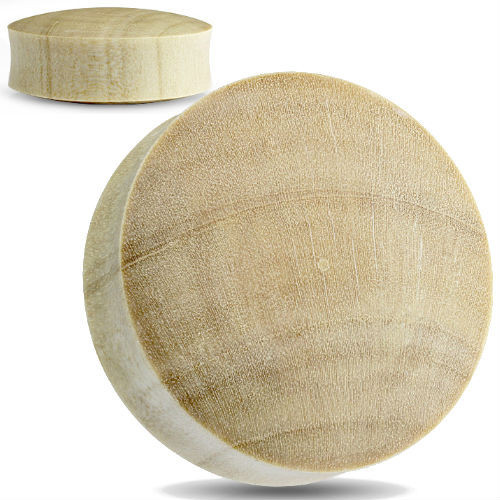 SoScene Convex Blonde Crocodile wood organic ear plugs, round wooden ear protection plugs shown in natural blonde color.