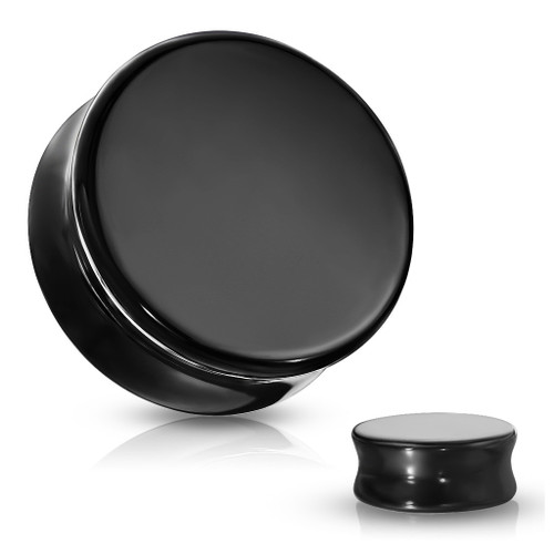 SoScene Solid Round Black Obsidian Stone Ear Plugs, black polished round ear plugs with a smooth finish.