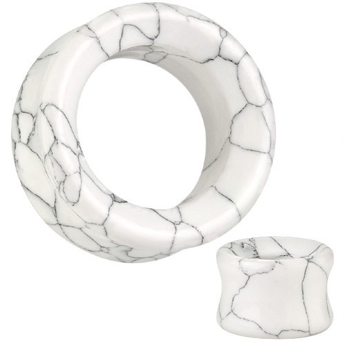 SoScene Hollow White Howlite Ear Plugs, white marble textured ear gauges and plugs.