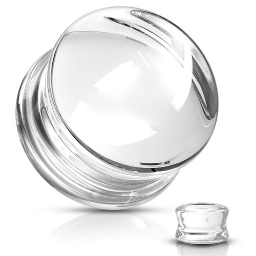 SoScene Clear Glass Double Flare Plugs, transparent glass body with a round shape and removable smaller plug included.