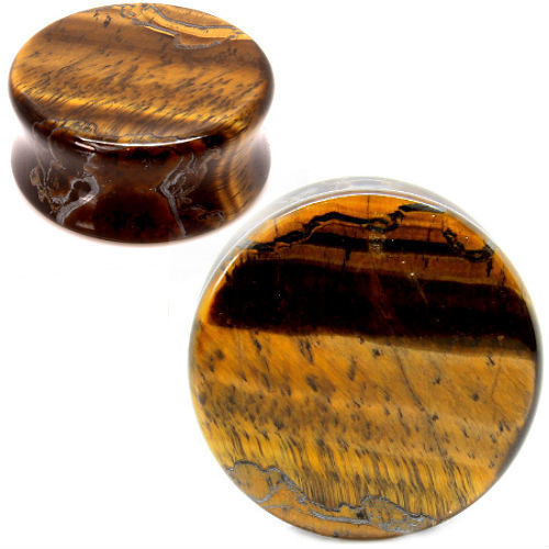SoScene Tigers eye Natural Stone Ear Gauges plugs, round tiger's eye stone ear gauges with brown and black striped pattern suitable for body jewelry and ear piercing.