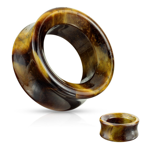 Hollow Tigers eye  Natural  Stone tunnel Ear Gauges plugs