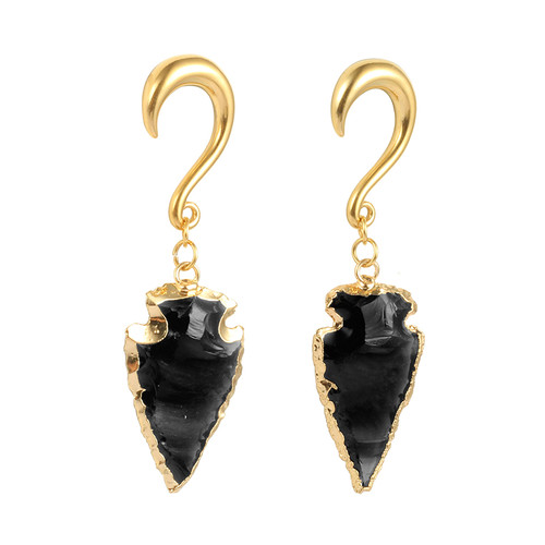 Gold with black obsidian arrow head hook weighted hangers 
