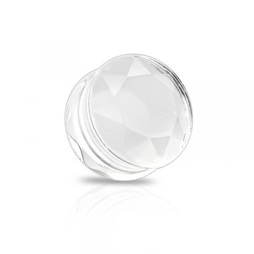 SoScene clear Faceted glass Double Flared Saddle Tunnel, a transparent, faceted glass body jewelry tunnel for body piercing.