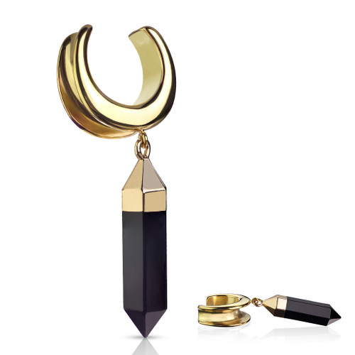 Saddle Spreader with Onyx Dangle PVD Gold Over 316L Surgical Steel