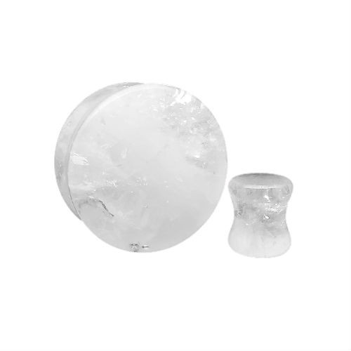 SoScene cloudy quartz double saddle stone ear plug gauges, clear cloudy quartz ear gauges with smooth finish and rounded edges.
