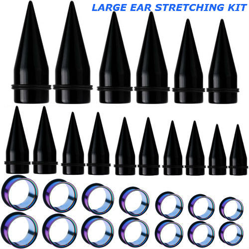 Rainbow Titanium Plugs Large acrylic taper ear stretching kit