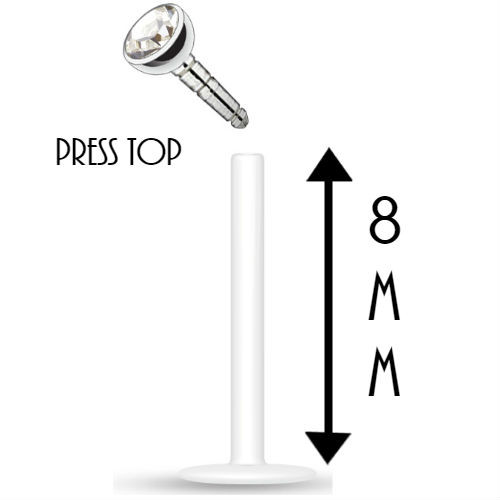 2MM Gem Labret Monroe lip stud Piercing 16g Press Fit CZ Bioflex Push In