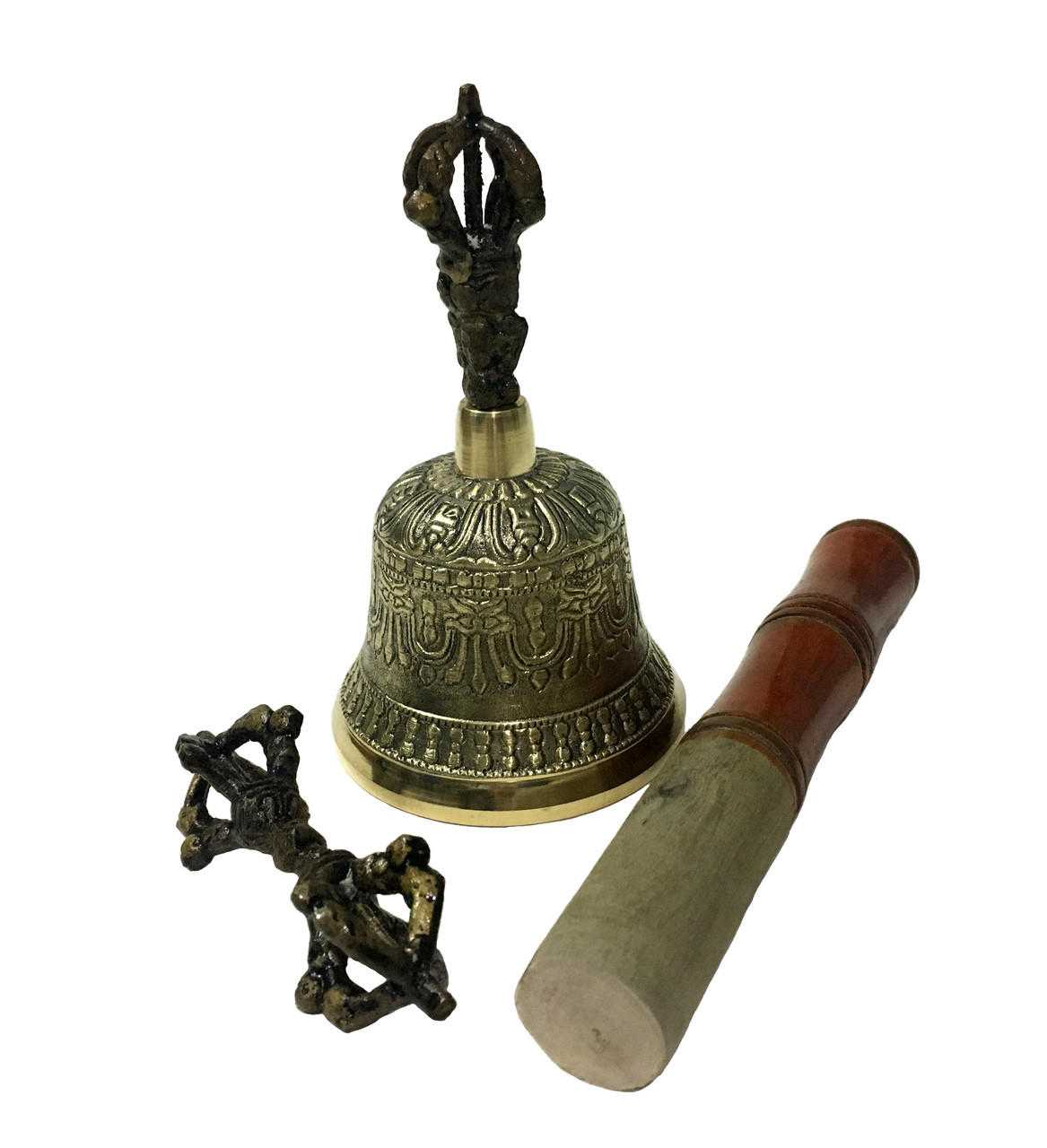 Brass Tibetan Bell with Dorje and Striker - 5" high