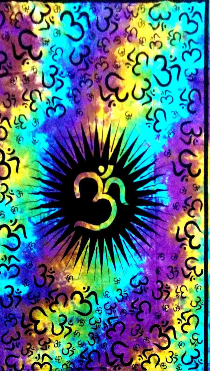 タペストリー India Indian Cotton Tapestry Om Tie & Dye (135 x 220 cm) Indian Tapestry