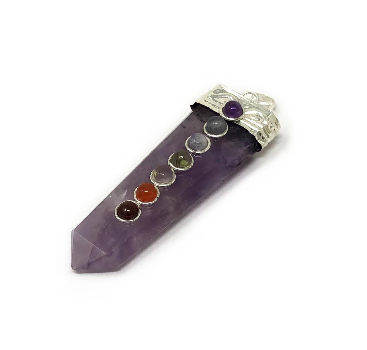 Amethyst 7 Chakra Flat Pendant