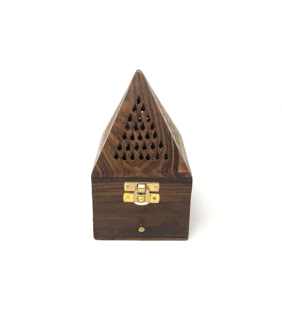 Wooden Pyramid Cone / Charcoal Burner with Storage Net Carving