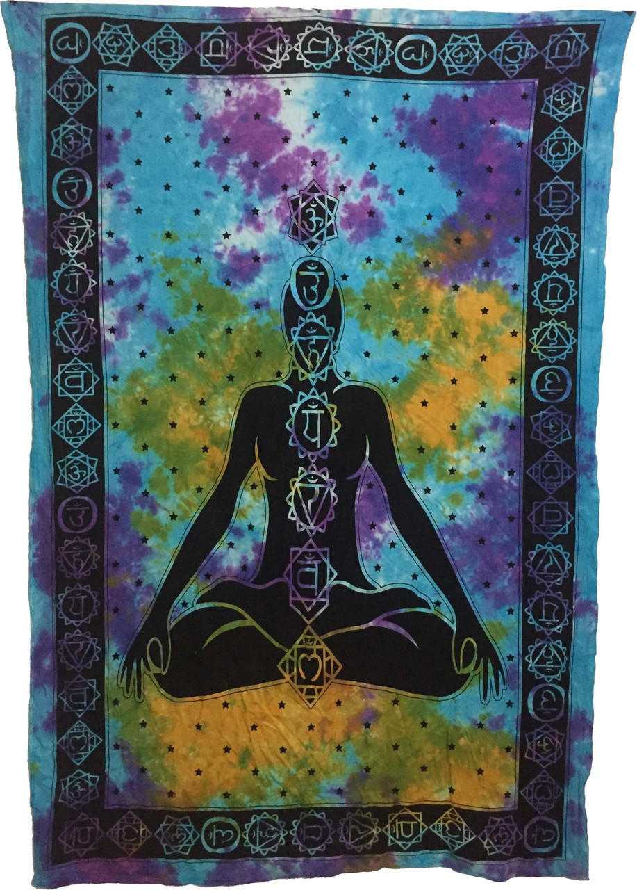 Indian Cotton Tapestry Tie & Dye 7 Chakra (135 x 220 cm) Indian Tapestry VD Importers Inc.