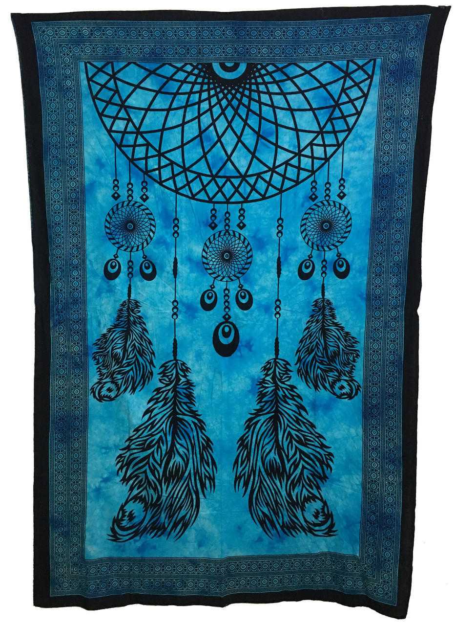 Indian Cotton Tapestry Dream Catcher Blue (135 x 220 cm) Indian Tapestry VD Importers Inc.