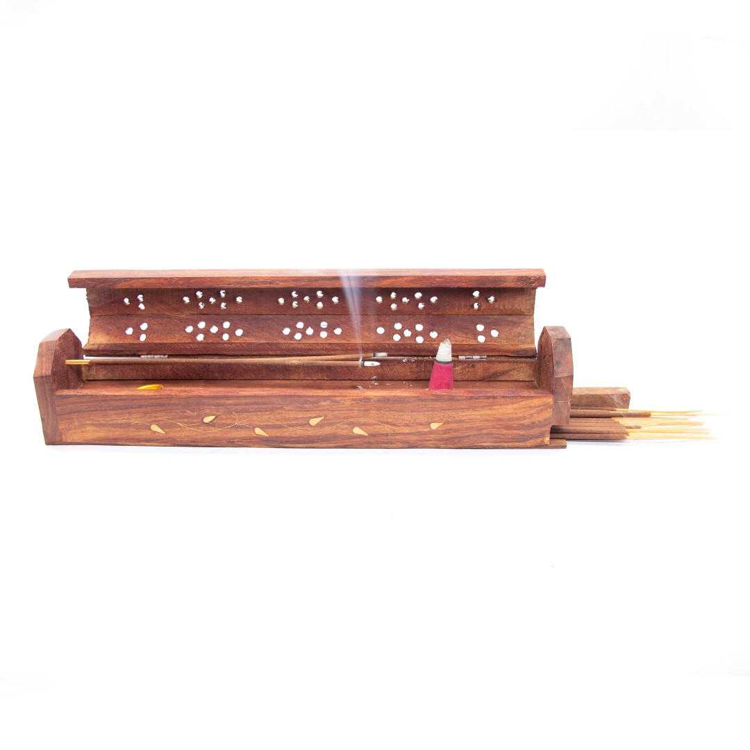 Wooden Coffin Box (Leaves)