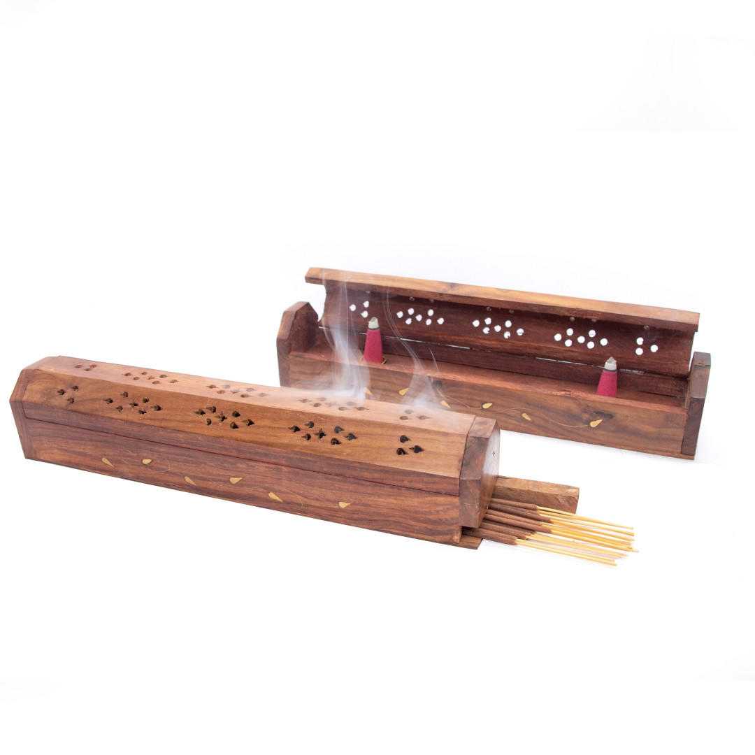 Wooden Coffin Box (Leaves) Cone Burners VD Importers Inc.
