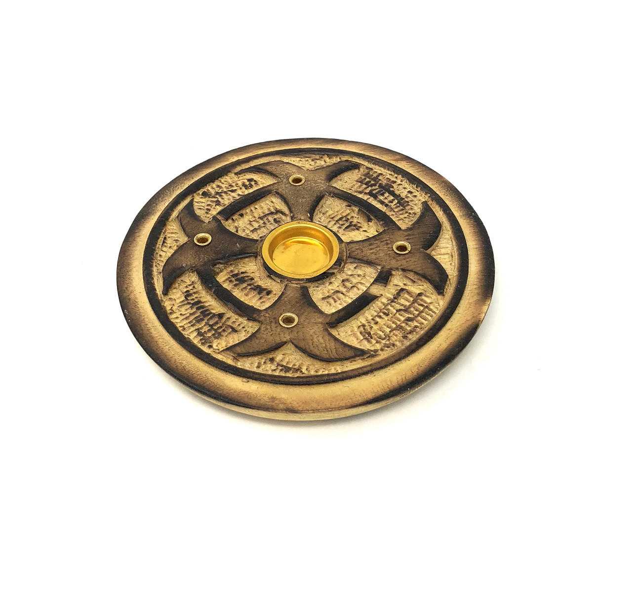 Wooden Round Incense / Cone Burner (Pack of 12) Cross