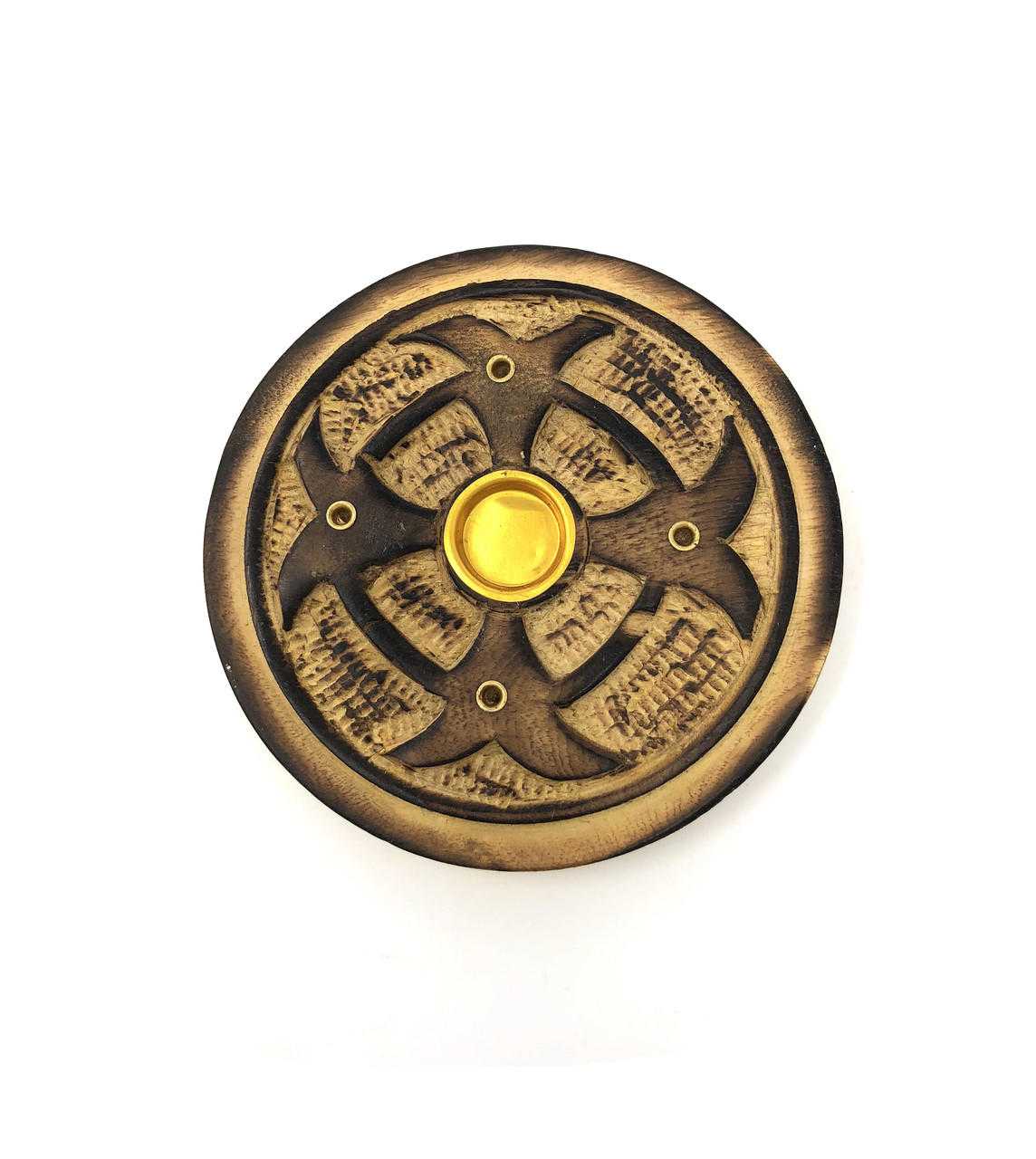 Wooden Round Incense / Cone Burner (Pack of 12) Celtic Cross Cone Burners VD Importers Inc.