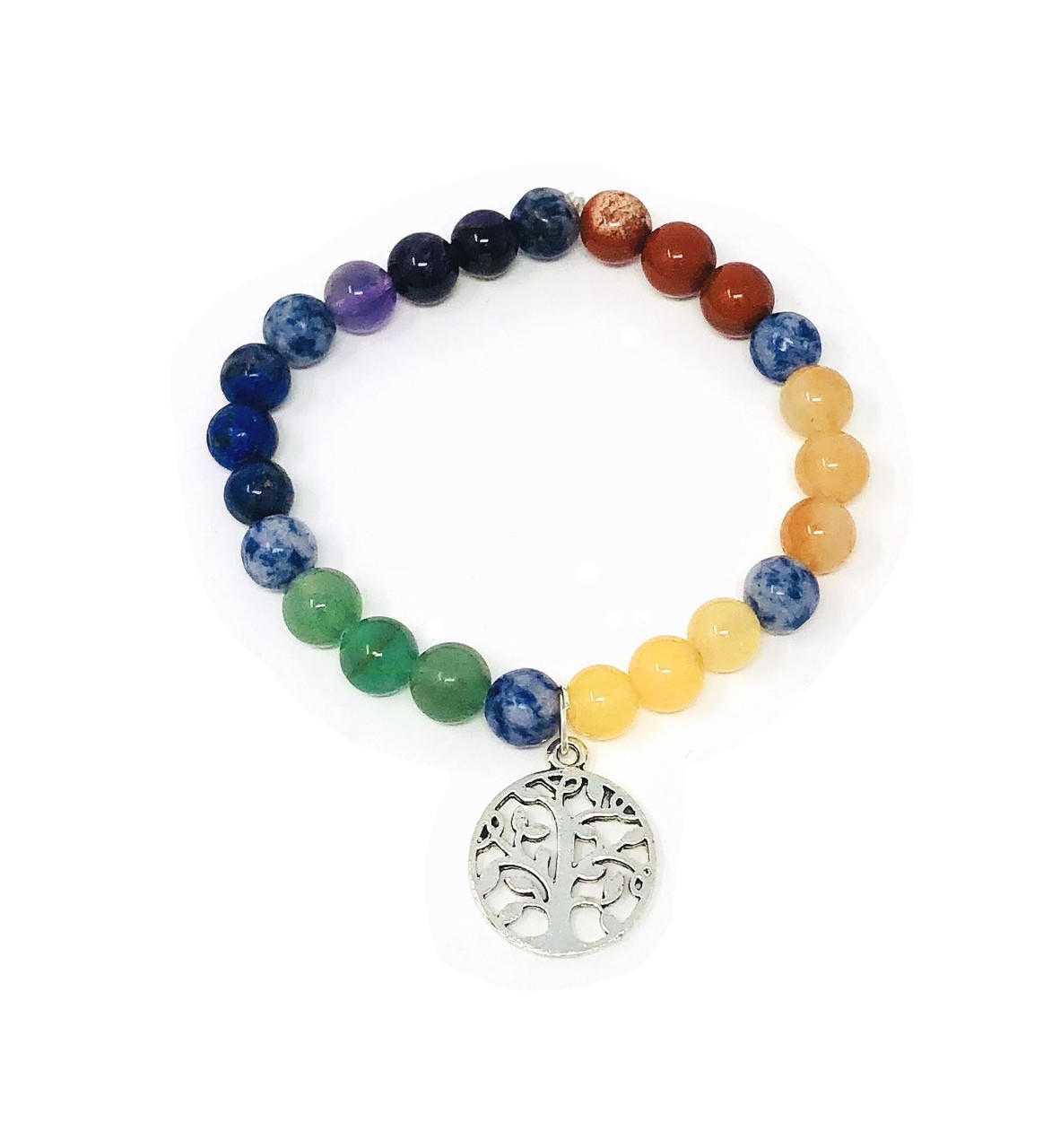 #18 7 Chakra 8mm beads with Tree of life charm Bracelet Shop VD Importers Inc.