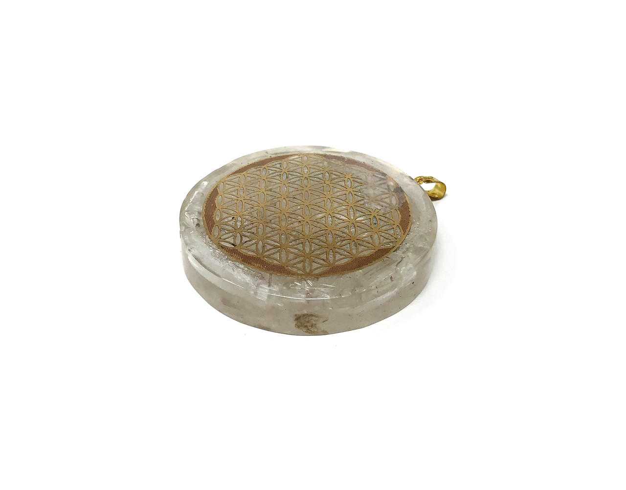 Orgone Energy selenite Flower of life pendant 2 inch