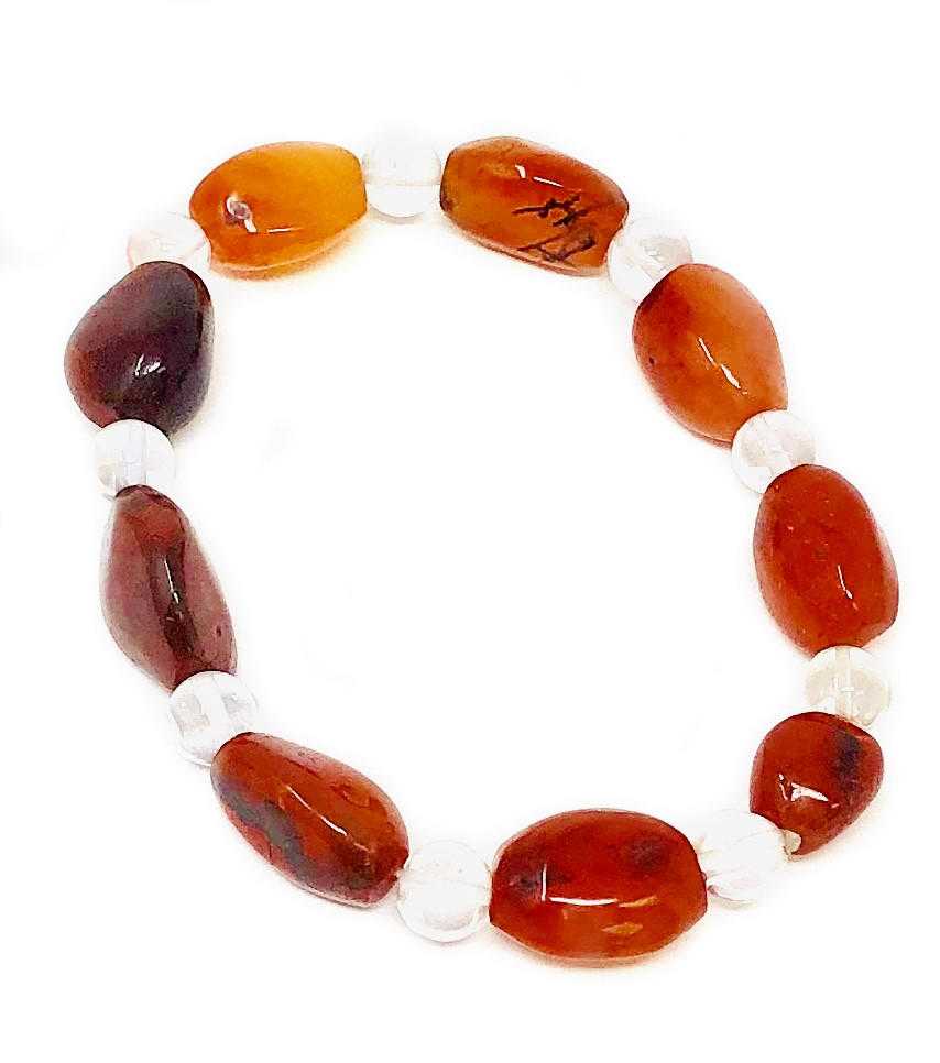 #39 Carnelian Tumbled with round clear quartz bracelet Shop VD Importers Inc.