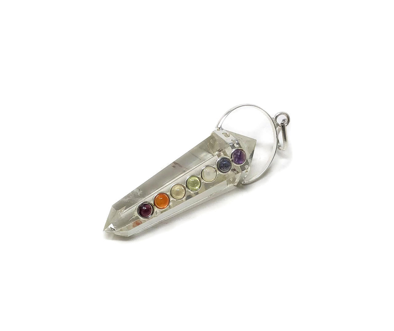 Double point 7 chakras pencil pendant Clear Quartz