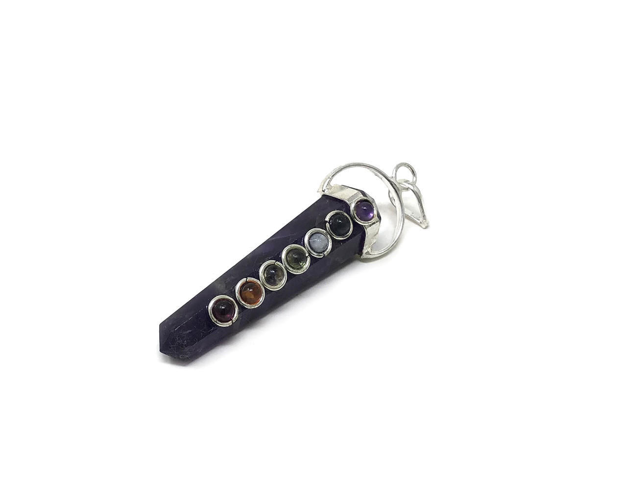 Double point 7 chakras pencil pendant Amethyst