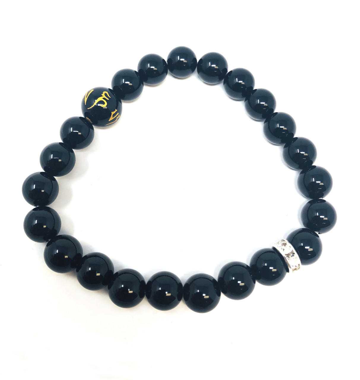 #55 Black Obsidian + Om Mani bead bracelet U59 Shop VD Importers Inc.