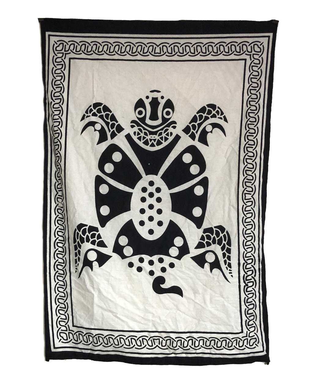 Indian Cotton Tapestry Wall Hanging Tortoise Black White 30 x 40 Indian Tapestry VD Importers