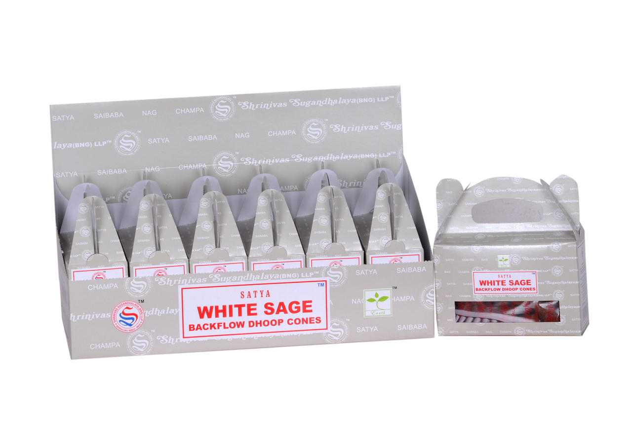 Satya White Sage BACK FLOW Cones (pack of 6) Satya Incense Cones VD Importers Inc.