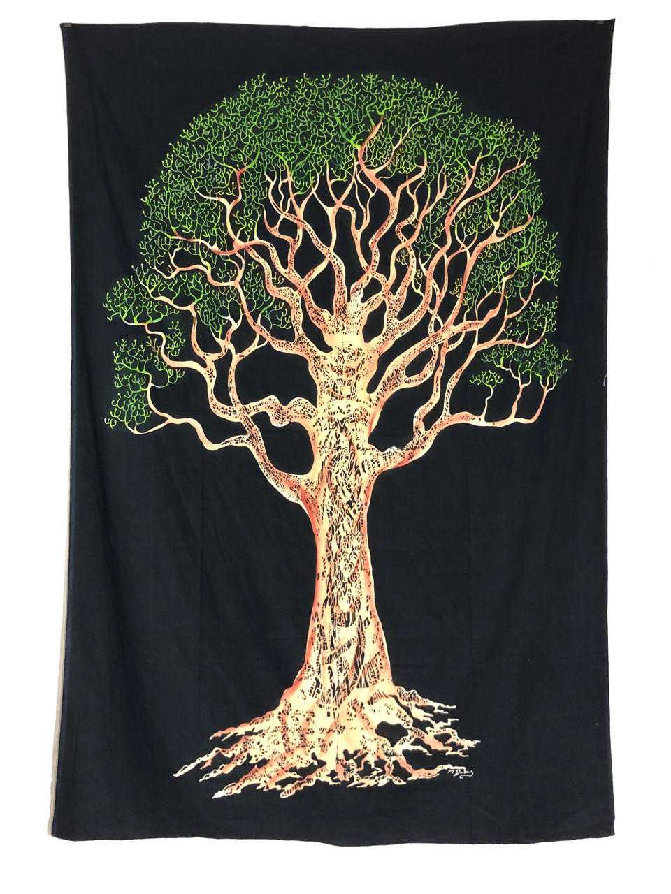 Indian Cotton Tapestry Tree on Black (135 x 220 cm) Indian Tapestry VD Importers Inc.