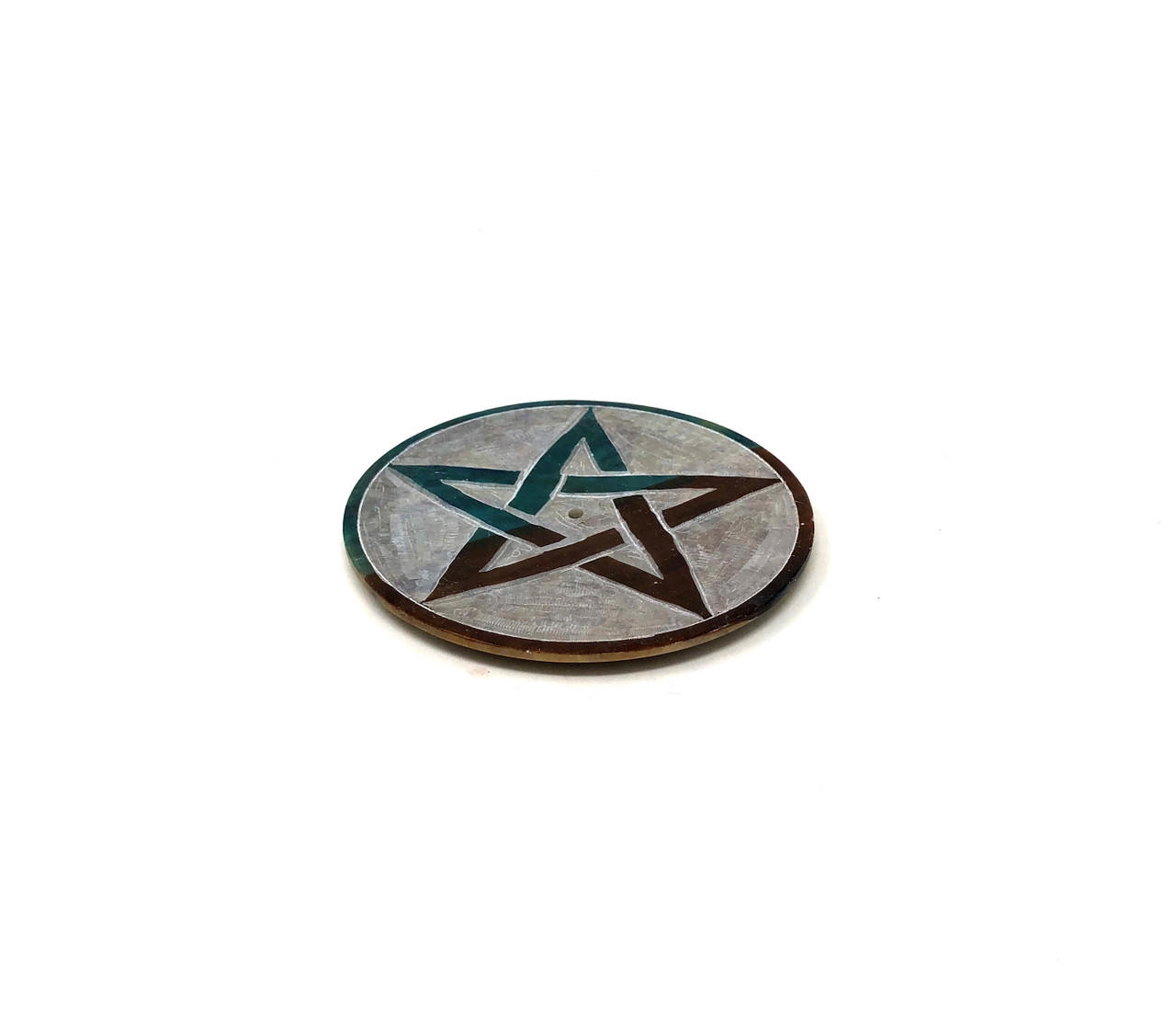 Stone Incense & Cone Burner Round Pentacle Double Color 3"