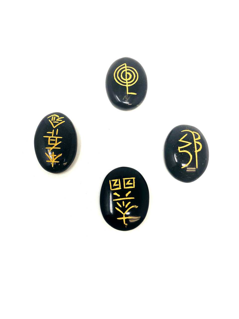 BLACK AGATE USUI SYMBOL 4 Pc (B67) Gemstones Products VD Importers Inc.