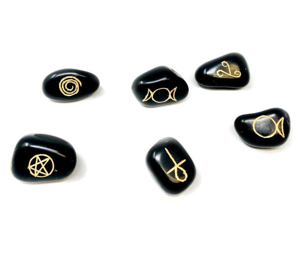 WICCA SYMBOL BLACK AGATE TUMBLE 6pc(B78) Gemstones Products VD Importers Inc.